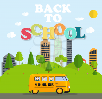 Back to School Background with Yellow Bus Vector Illustration EPS10
