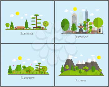 Summer Time Background Set in Modern Flat Design Vector Illustration EPS10