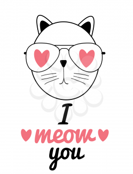 Cute Hand Drawn Cat Vector Illustration. I Love You Concept EPS10
