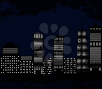 Silhouette of Big City on Background of Dark Sky. Vector Illustration. EPS10
