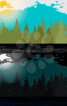 Day and night in Modern Flat Design with Silhouettes of Trees. Vector Illustration. EPS10