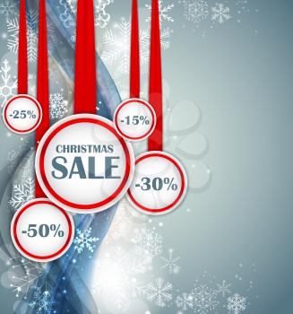 Abstract Christmas and New Year SALE Concept Wave Background with Lights and Snowflakes. Vector Illustration EPS10