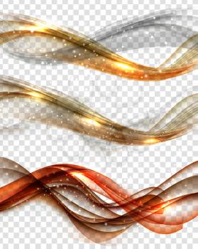 Abstract Golden Wave Set on Transparent Background. Vector Illustration. EPS10