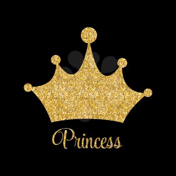 Princess Golden Glossy Background with Crown Vector Illustration EPS10