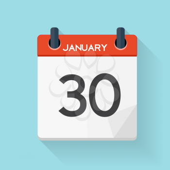 January 30 Calendar Flat Daily Icon. Vector Illustration Emblem. Element of Design for Decoration Office Documents and Applications. Logo of Day, Date, Time, Month and Holiday. EPS10
