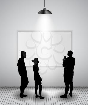 Silhouette of people in Background with Lighting Lamp and Frame look at the Empty Space for Your Text, Object or advertisement. Vector Illustration. EPS10