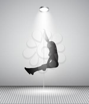 Silhouette of Dancing Striptease Girl on Pole. Vector Illustration. EPS10