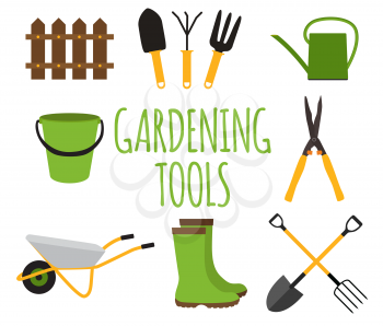 Gardening Tools, Instruments Flat Icon Collection Set. Vector Illustration EPS10