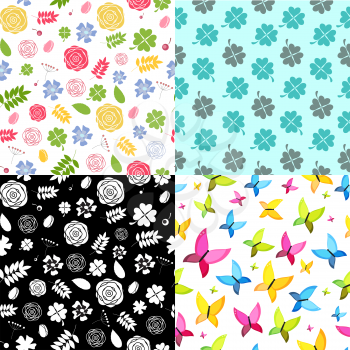 Abstract Natural Flower Seamless Pattern Background Set Vector Illustration EPS10