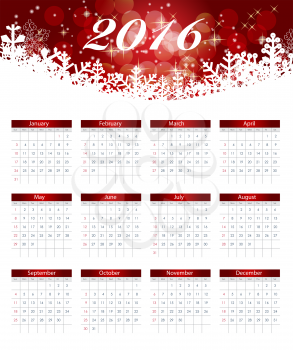 2016 New Year Calendar Vector Illustration EPS10
