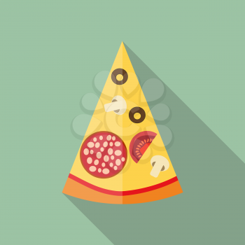 Pizza Flat Icon with Long Shadow, Vector Illustration Eps10