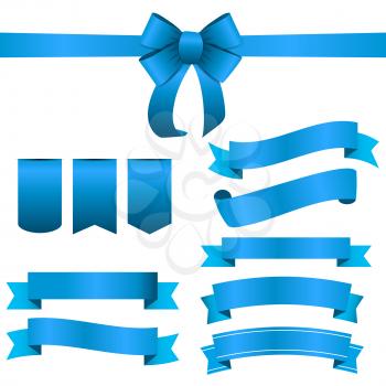 Blue Ribbon and Bow Set. Vector illustration EPS10
