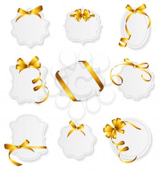 Card with Gold Ribbon and Bow Set. Vector illustration EPS10