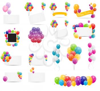 Color Glossy Balloons Card Mega Set Vector Illustration.