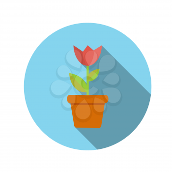 Flat Design Concept Flower in Pot Vector Illustration With Long Shadow. EPS10