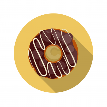 Flat Design Concept Chocolate Doughnut Vector Illustration With Long Shadow. EPS10