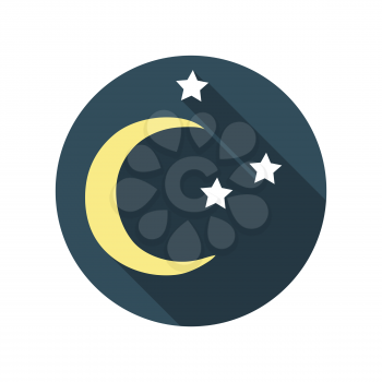 Flat Design Concept East Moon with Stars Vector Illustration With Long Shadow. EPS10