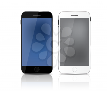 New Realistic Mobile Phone With Gray and Blue Screen. Vector Illustration. EPS10