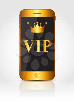 New Realistic Gold Mobile Phone With Black Screen. Vector Illustration. EPS10