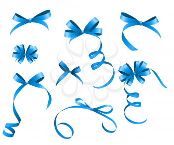 Blue Ribbon and Bow Set for Your Design. Vector illustration EPS10
