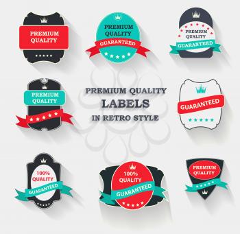 Vector Premium Quality Label Set in Flat Modern Design with Long Shadow. Vector Illustration EPS10