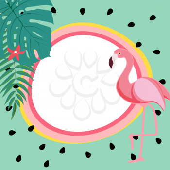 Cute Summer Abstract Frame Background with Pink Flamingo Vector Illustration EPS10