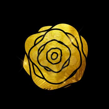 Gold Paint Glittering Textured Rose Flower Art Illustration. Vector Illustration EPS10