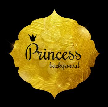 Gold Paint Glittering Textured Princess Crown Frame Vector Illustration. EPS10