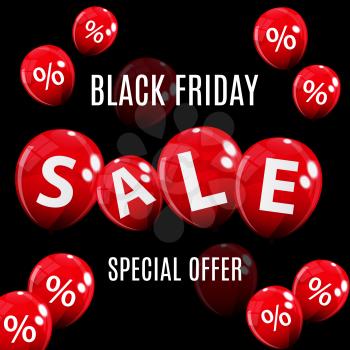 Black Friday Sale Balloon Concept of Discount. Special Offer Template .Vector Illustration EPS10
