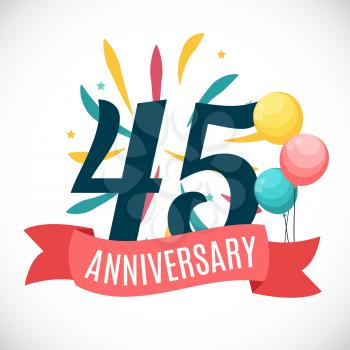 Anniversary 45 Years Template with Ribbon Vector Illustration EPS10

