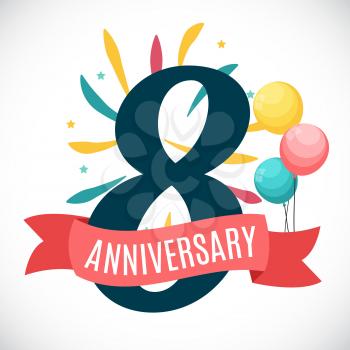 Anniversary 8 Years Template with Ribbon Vector Illustration EPS10