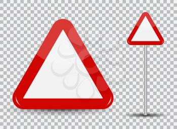 Warning Road Sign on transparent background Red Triangle. Vector Illustration. EPS10
