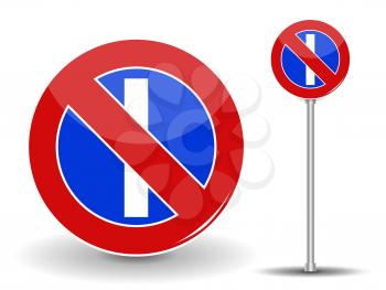 Prohibiting parking. Red and Blue Road Sign. Vector Illustration. EPS10