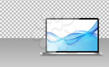 Realistic Computer Laptop with Abstract Wallpaper on Screen on Transperent Background. Vector Illustration EPS10
