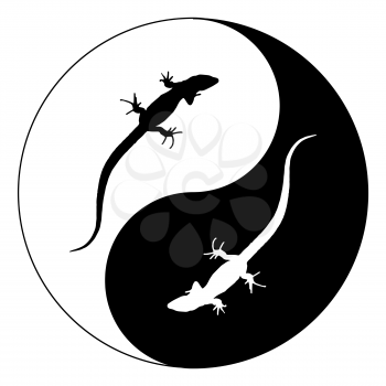 Silhouette lizard Yin Yang. Isolated Vector Illustration. EPS10