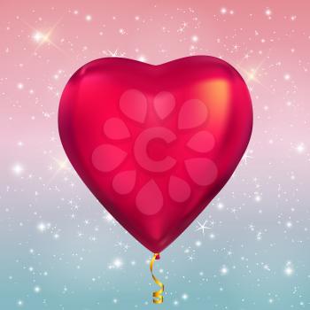 Heart Shape Colour Glossy Helium Balloons on Glossy Sky  Background. Vector Illustration EPS10