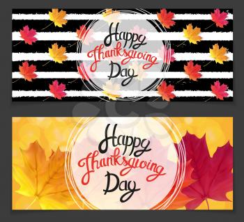 Happy Thanksgiving Day Background with Shiny Autumn Natural Leaves. Vector Illustration EPS10