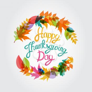 Happy Thanksgiving Day Background with Shiny Autumn Natural Leaves. Vector Illustration EPS10