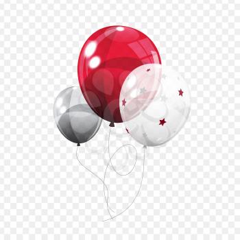 Group of Colour Glossy Helium Balloons Isolated on Transperent  Background. Set of Silver, Blue, White with Confetti Balloons for Birthday, Anniversary, Celebration  Party Decorations. Vector Illustration EPS10 
