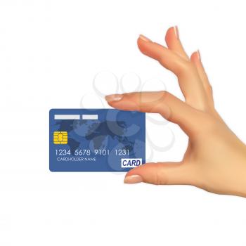 Realistic 3D Silhouette of hand with credit card. Vector Illustration EPS10