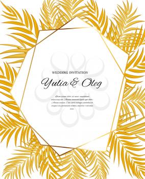 Beautifil Wedding Invitation with Palm Tree Leaf  Silhouette Vector Illustration EPS10