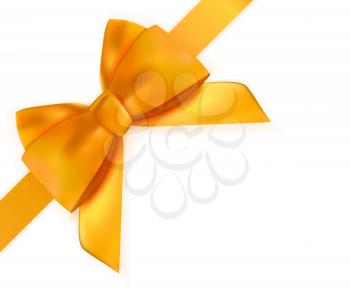 Decorative orange bow with ribbon isolated on white. 3D Realistic Vector Illustration. EPS10