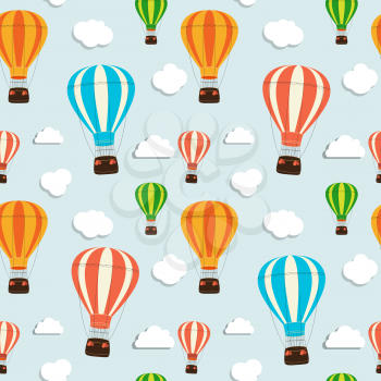 Abstract Background with Air Balloon and Clouds Seamless Pattern. Vector Illustration EPS10