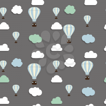 Abstract Background with Air Balloon and Clouds Seamless Pattern. Vector Illustration EPS10