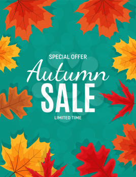 Shiny Autumn Leaves Sale Banner. Business Discount Card. Vector Illustration EPS10