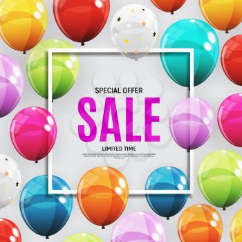 Abstract Designs Sale Banner Template with Balloons. Vector Illustration EPS10
