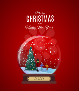 Merry Christmas and Happy New Year Background with Little Town in retro Style. Vector Illustration EPS10