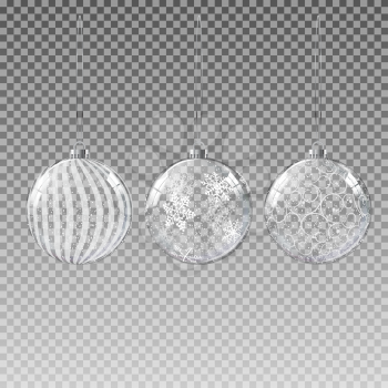 Glass Transparent Christmas Ball with Snow. Vector Illustration EPS10
