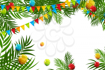 Party Background with Flags, Balloons and Palm Leaves. Template for Invitation. Vector Illustration EPS10