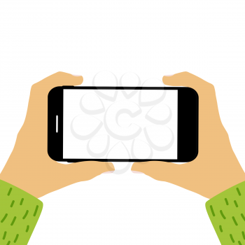 Hand holding mobile phone with empty screen template. Can be used for advertisment . Vector Illustration EPS10